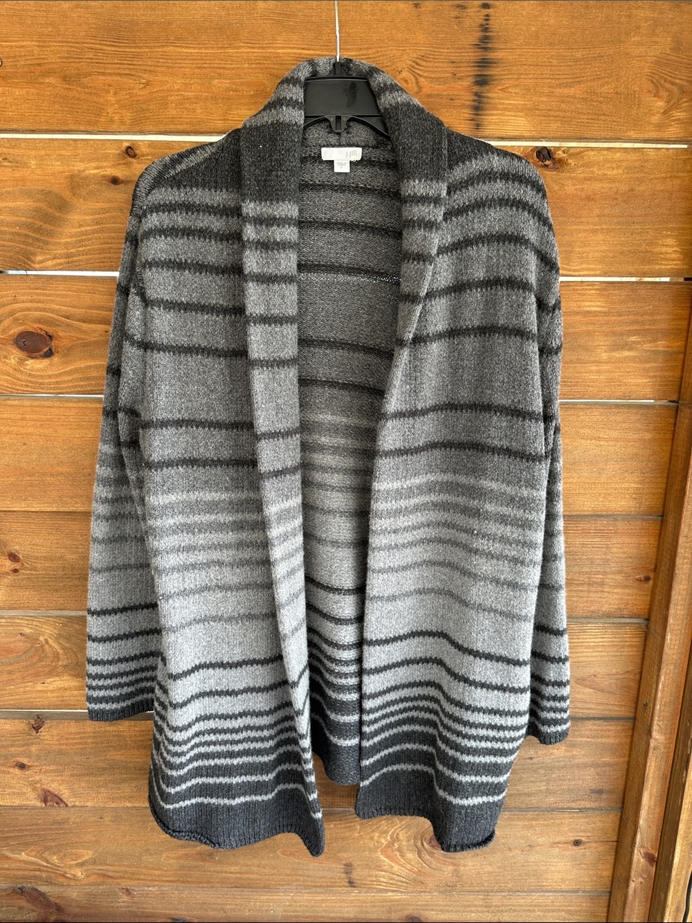 J Jill grey striped open cardigan sweater Large classic